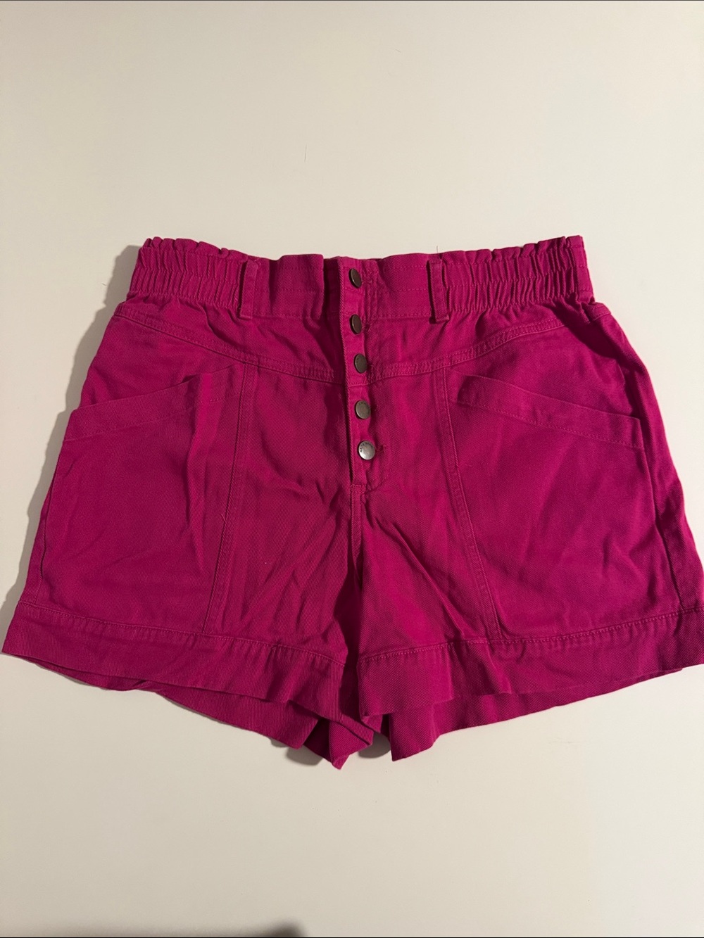 Knox Rose High-Waist Button-Front Shorts in Fuchsia